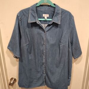 D & Co. Women's Blue Denim Short Sleeve Button Down Shirt Sz 2X Casual Travel